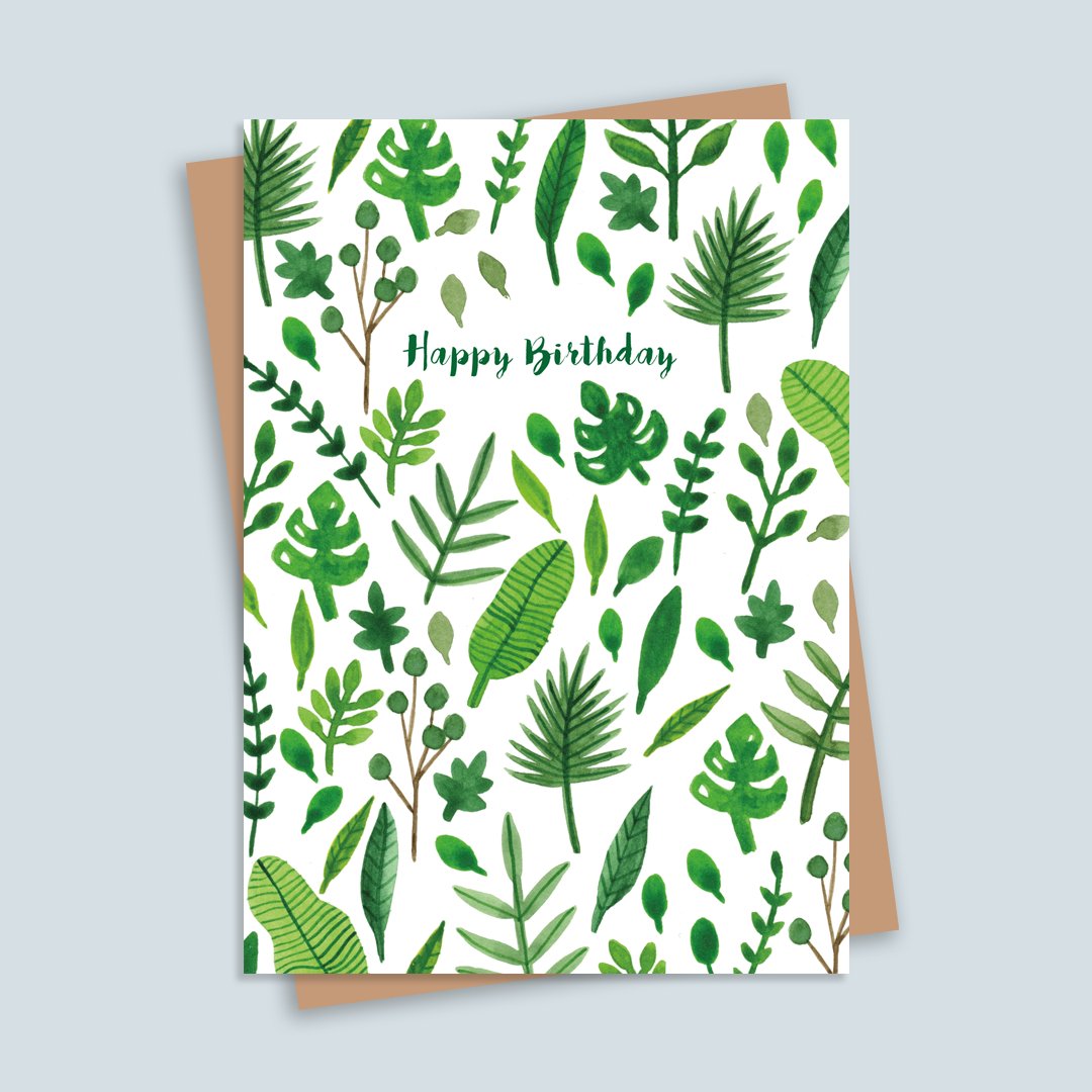 Happy Birthday Botanical Leaf Print Greetings Card - HUTCH London