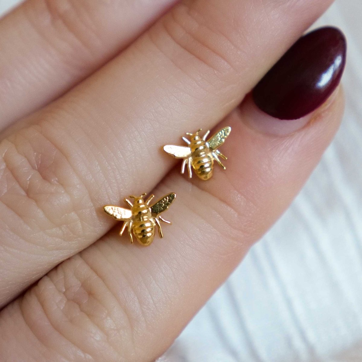 Tiny Honey Bee Stud Earrings 18ct Yellow Gold Vermeil - HUTCH London