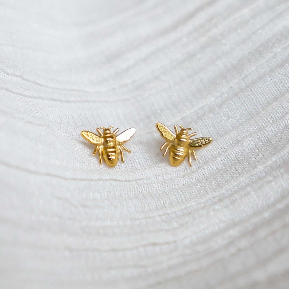 Tiny Honey Bee Stud Earrings 18ct Yellow Gold Vermeil - HUTCH London