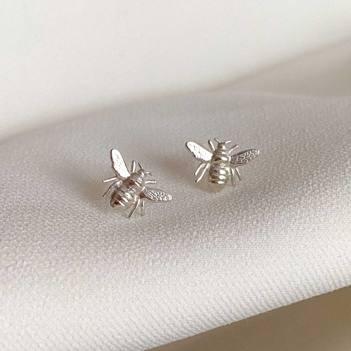 Tiny Honey Bee Stud Earrings Sterling Silver - HUTCH London