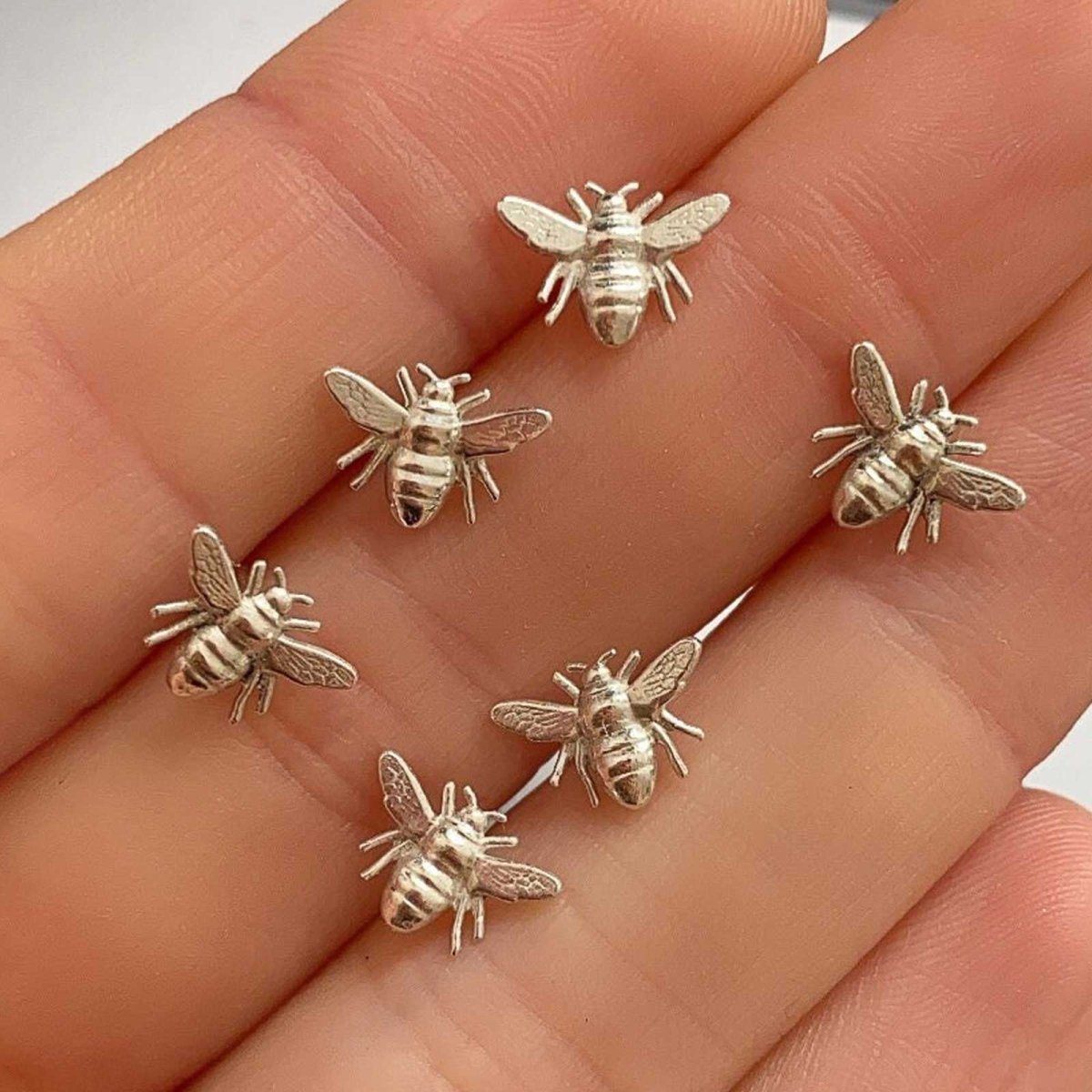 Tiny Honey Bee Stud Earrings Sterling Silver - HUTCH London