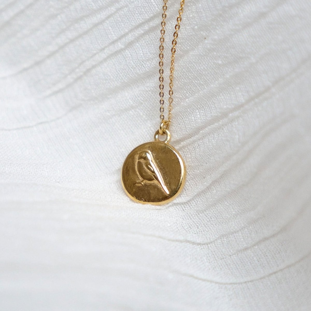 Tiny Tit Bird Disc Pendant 18ct Gold Vermeil - HUTCH London