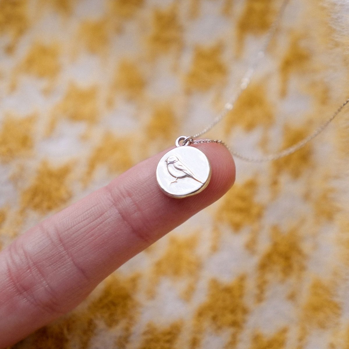Tiny Tit Bird Disc Pendant Sterling Silver - HUTCH London