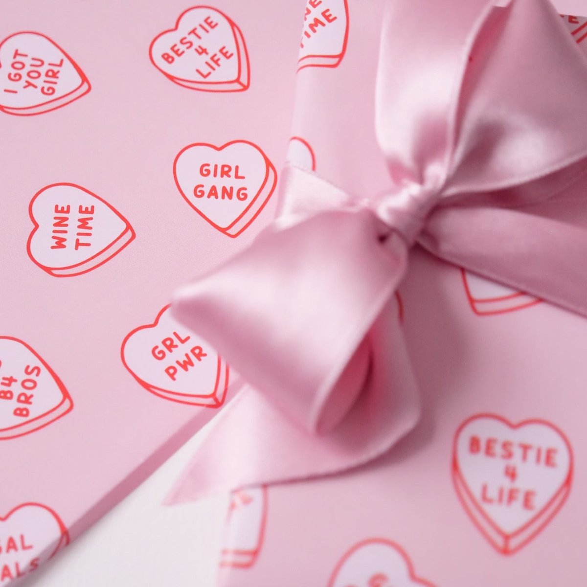 Cute Pink Galentines Love Heart Candy Wrapping Paper - HUTCH London