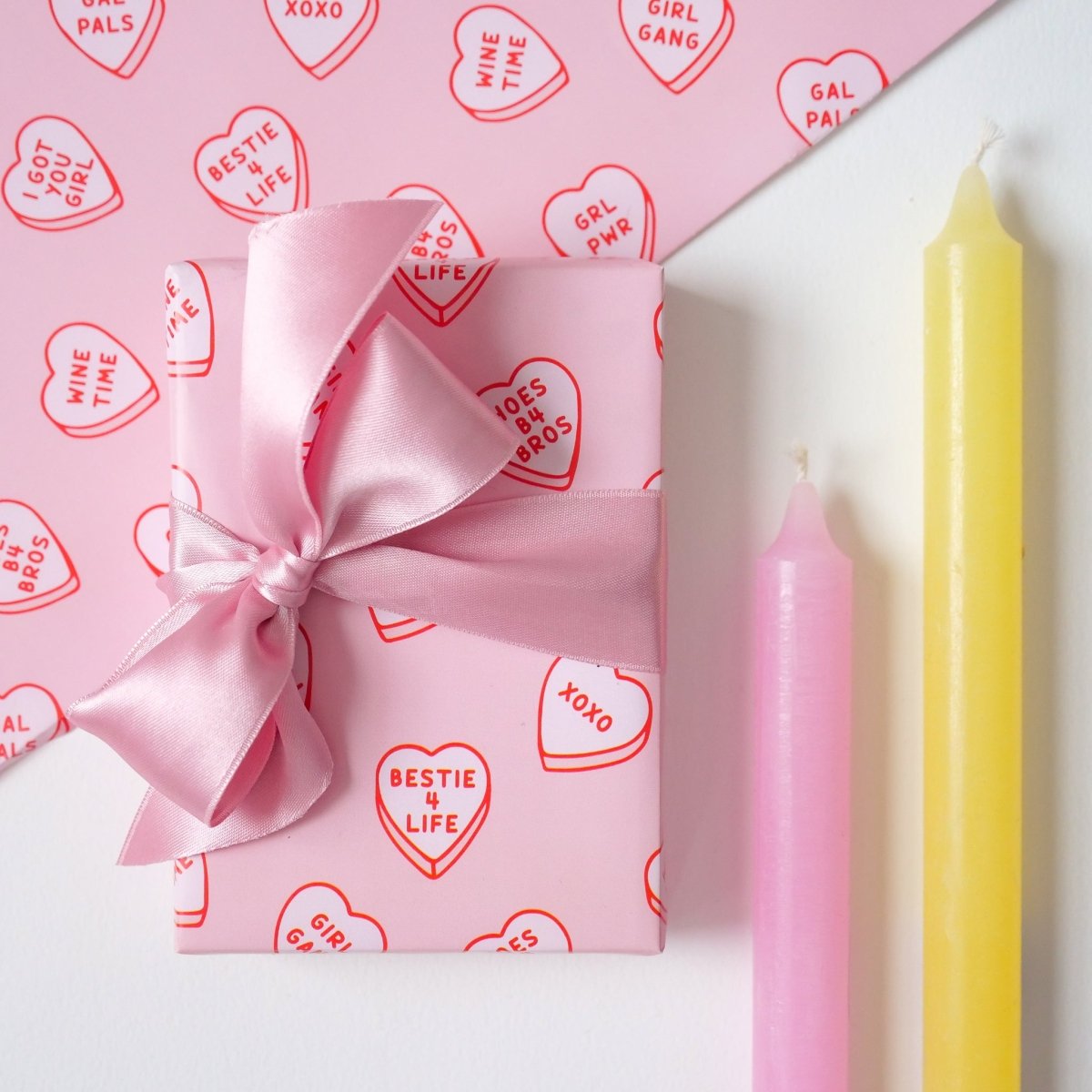 Cute Pink Galentines Love Heart Candy Wrapping Paper - HUTCH London