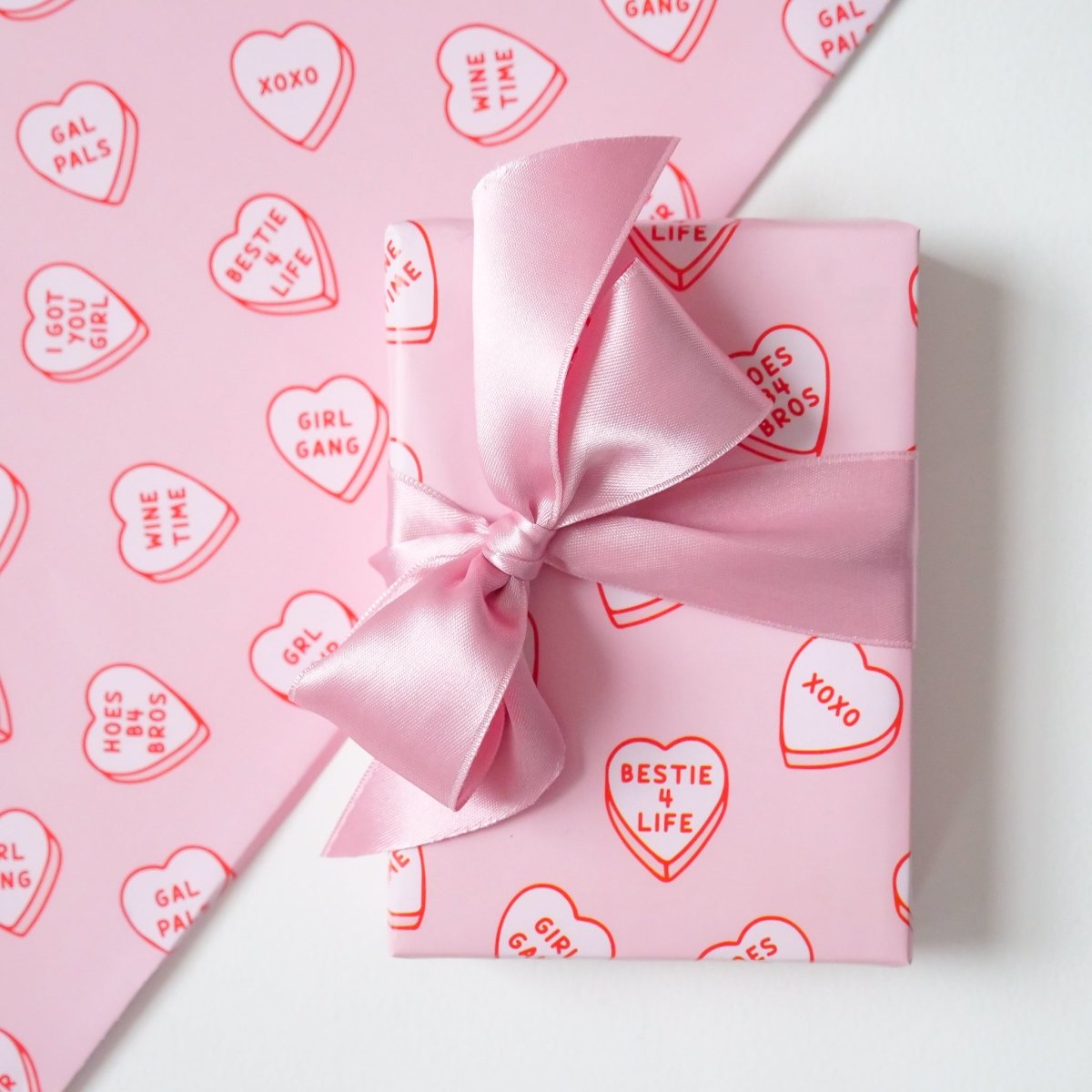 Cute Pink Galentines Love Heart Candy Wrapping Paper - HUTCH London