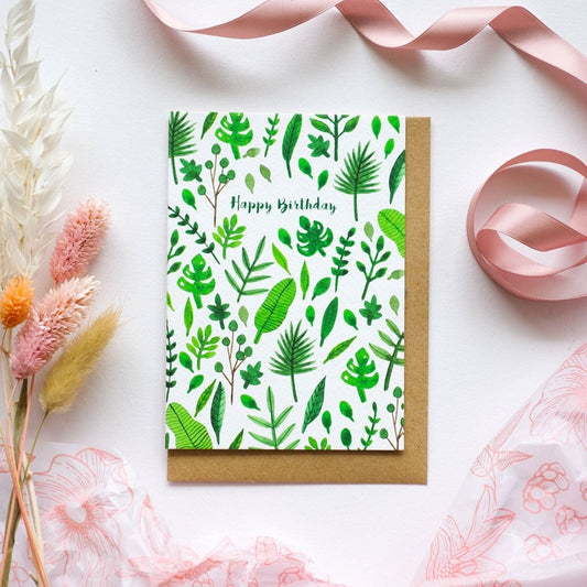 Happy Birthday Botanical Leaf Print Greetings Card - HUTCH London