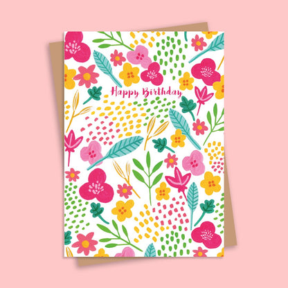 Happy Birthday Bright Florals Illustrated Greetings Card - HUTCH London
