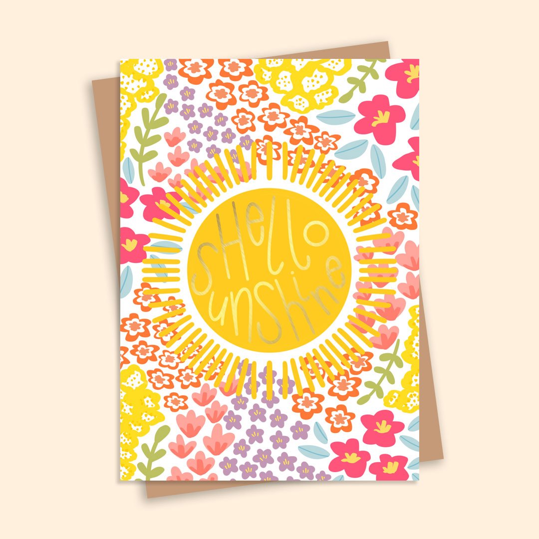 Hello Sunshine Gold Foil Pattern Greetings Card - HUTCH London