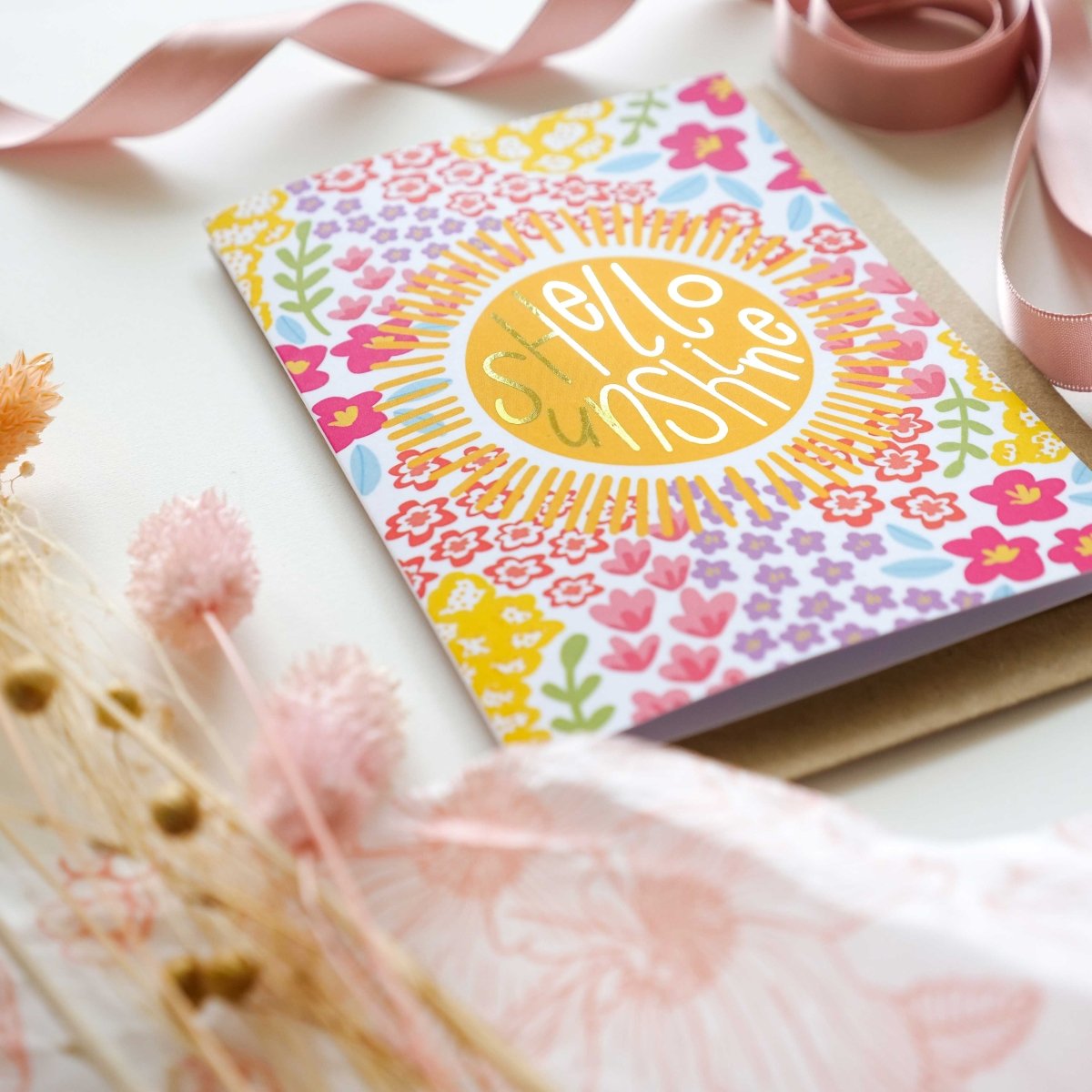 Hello Sunshine Gold Foil Pattern Greetings Card - HUTCH London