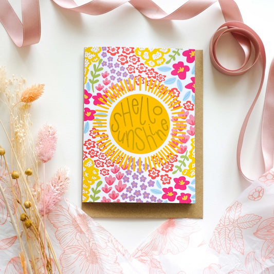 Hello Sunshine Gold Foil Pattern Greetings Card - HUTCH London