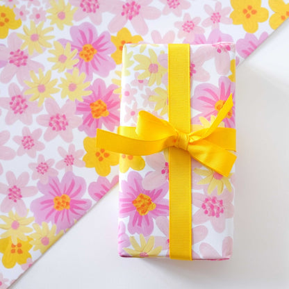 Pink & Yellow Spring Floral Print Wrapping Paper - HUTCH London