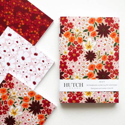 Set of 3 A6 Autumn Floral Pocket Notebooks - HUTCH London