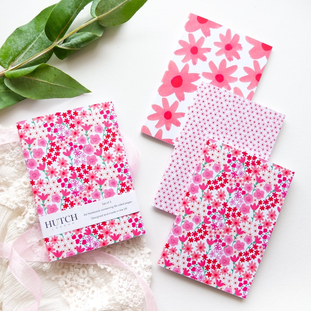 Set of 3 A6 Pink Florals Pocket Notebooks - HUTCH London