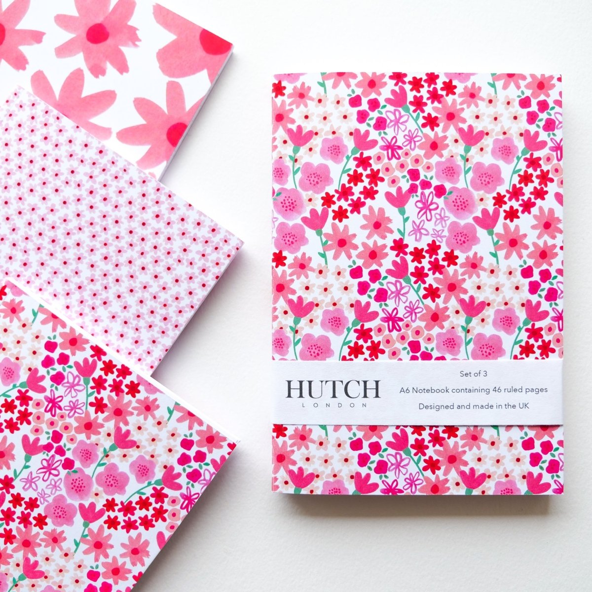 Set of 3 A6 Pink Florals Pocket Notebooks - HUTCH London