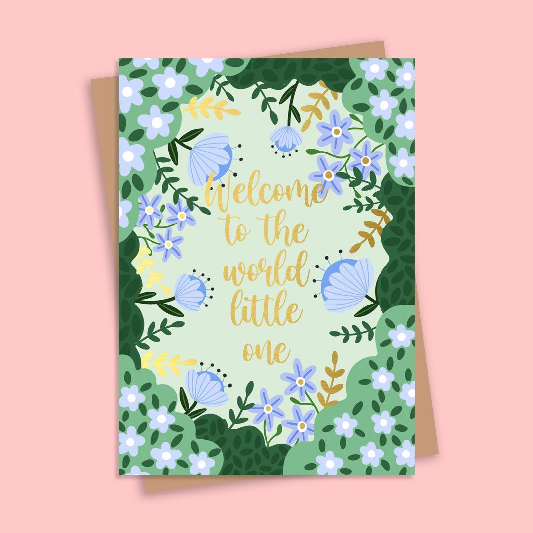 Welcome To The World Blue Gold Foil Greetings Card - HUTCH London