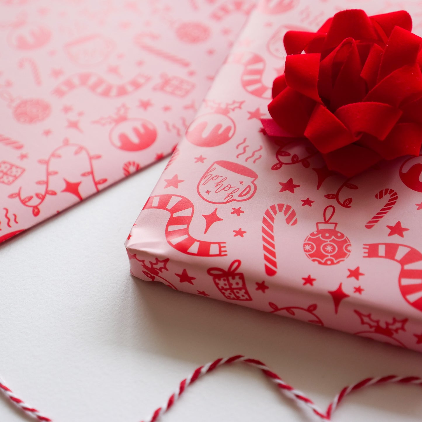 Cute Pink Christmas Motifs Wrapping Paper