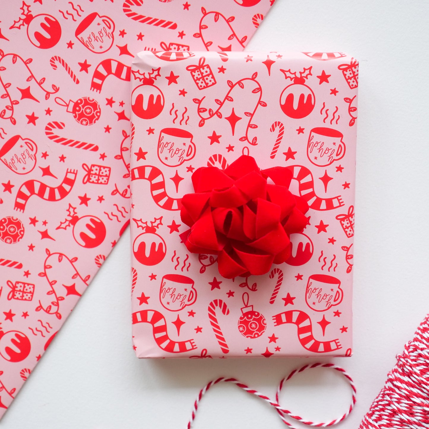 Cute Pink Christmas Motifs Wrapping Paper